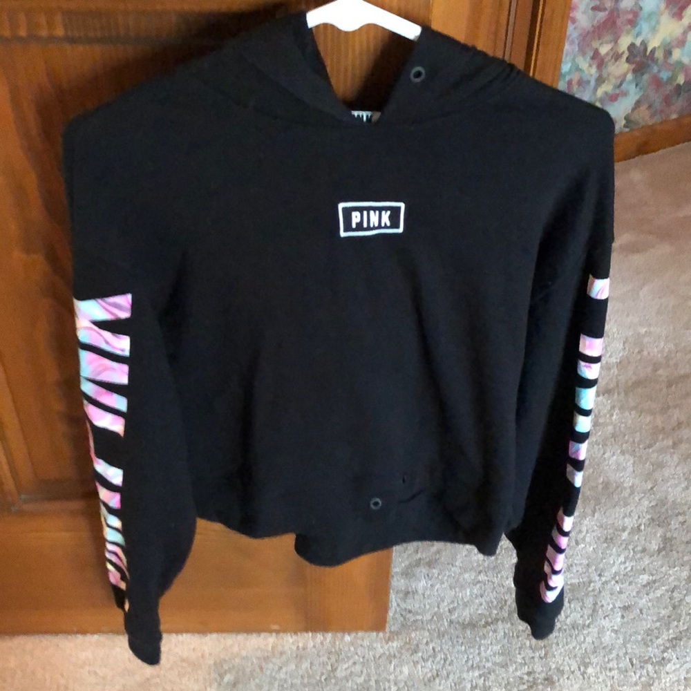 PINK brand hooded sweatshirt details on sleeves